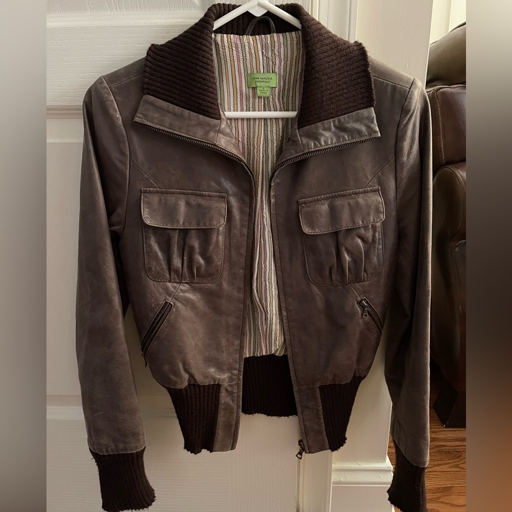 John Carlisle Leather Moto Jacket Distressed Brown S